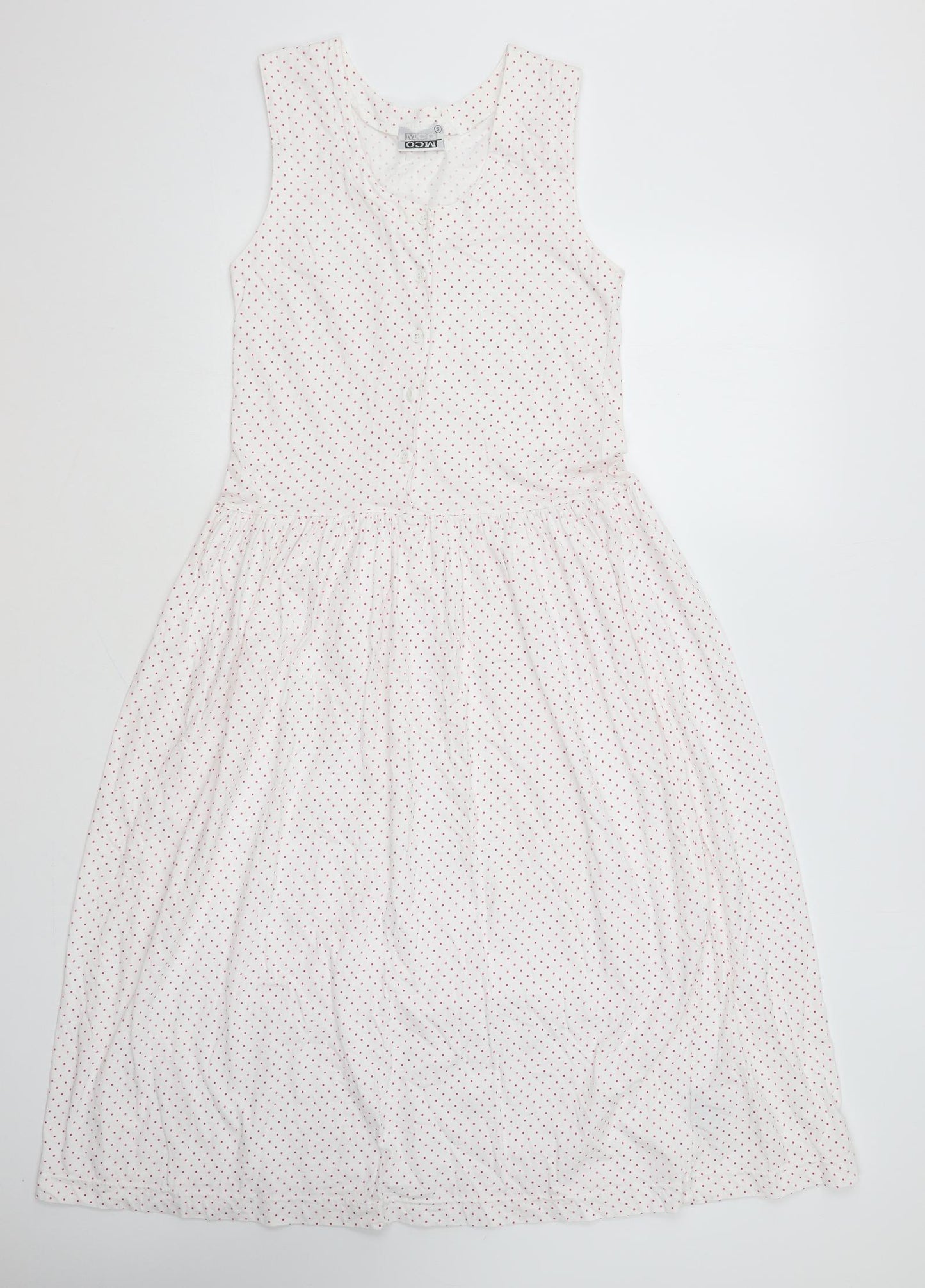 MCO Womens White Polka Dot Cotton Fit & Flare Size S V-Neck Button
