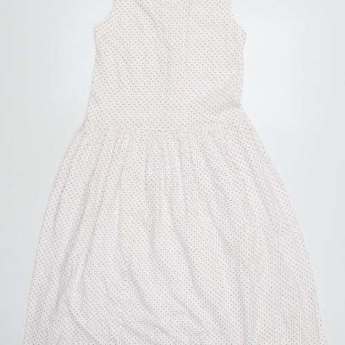 MCO Womens White Polka Dot Cotton Fit & Flare Size S V-Neck Button