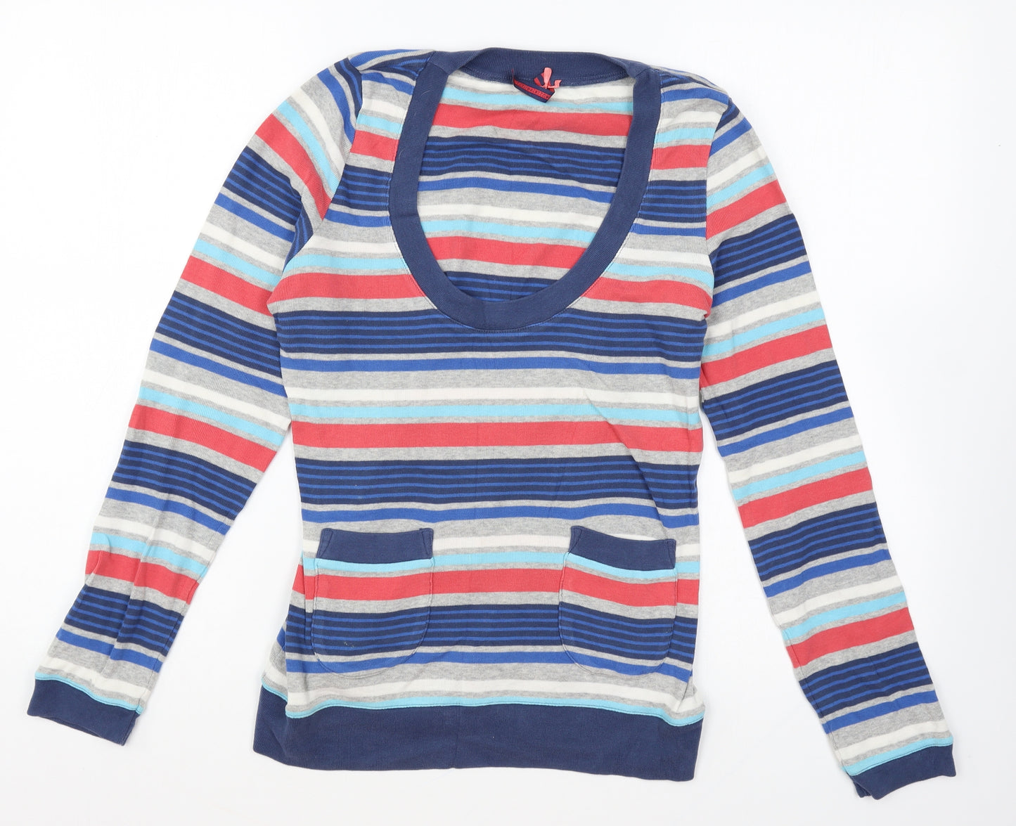 NEXT Womens Blue Striped Cotton Basic T-Shirt Size 12 Scoop Neck