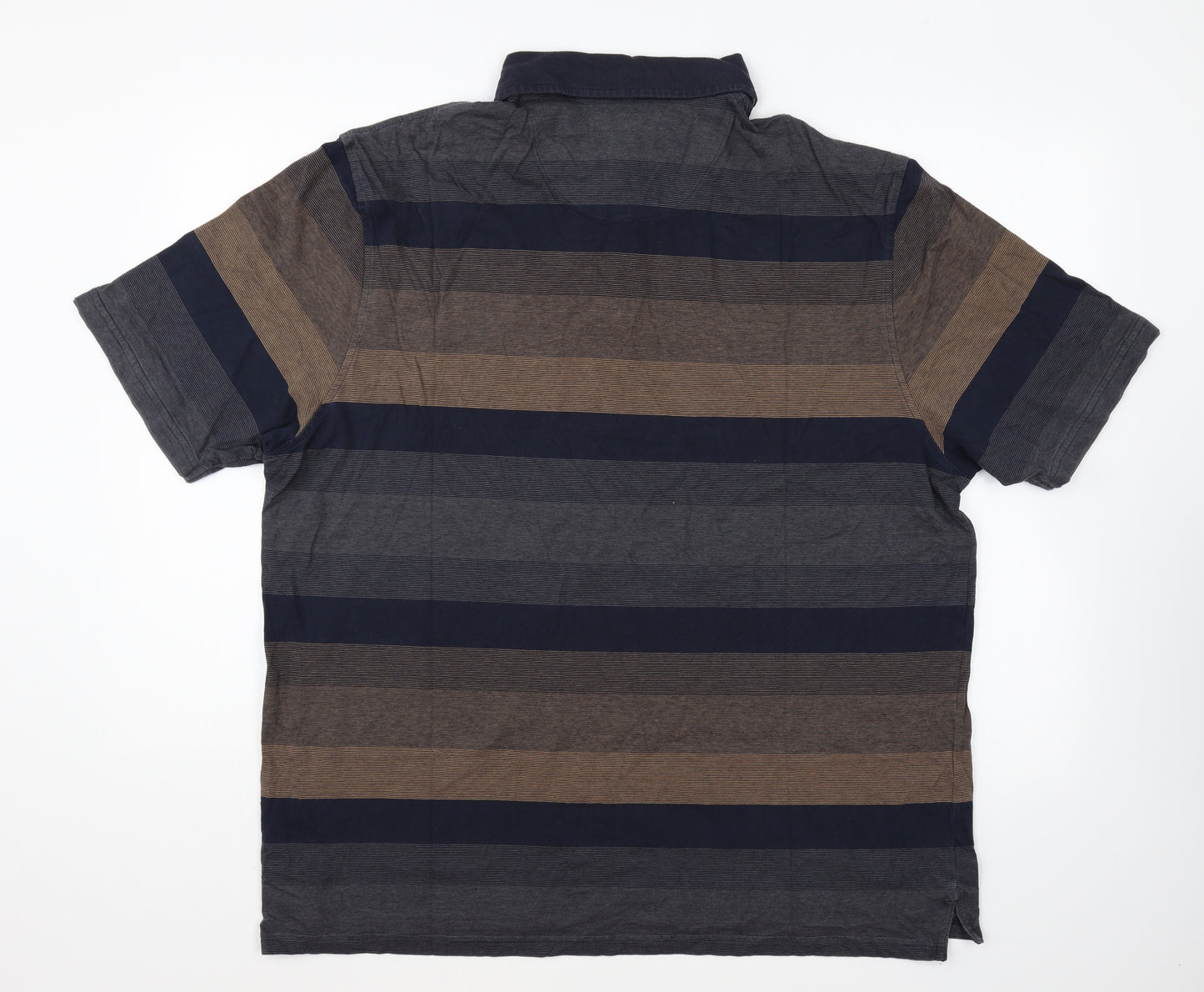 Marks and Spencer Mens Blue Striped Cotton Polo Size 2XL Collared Button