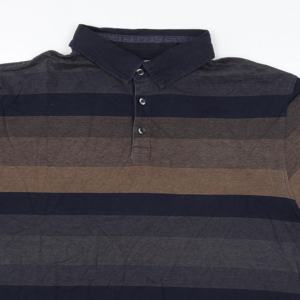 Marks and Spencer Mens Blue Striped Cotton Polo Size 2XL Collared Button