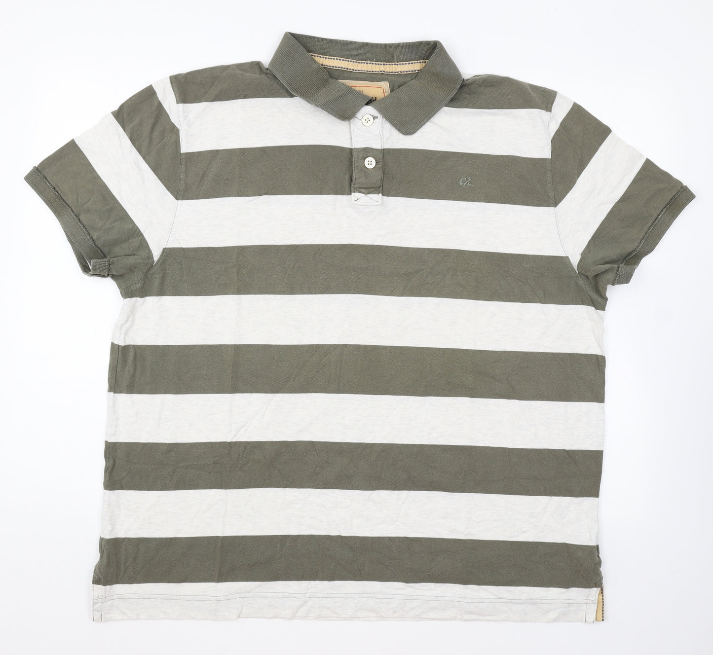 Marks and Spencer Mens Green Striped Cotton Polo Size 2XL Collared Button