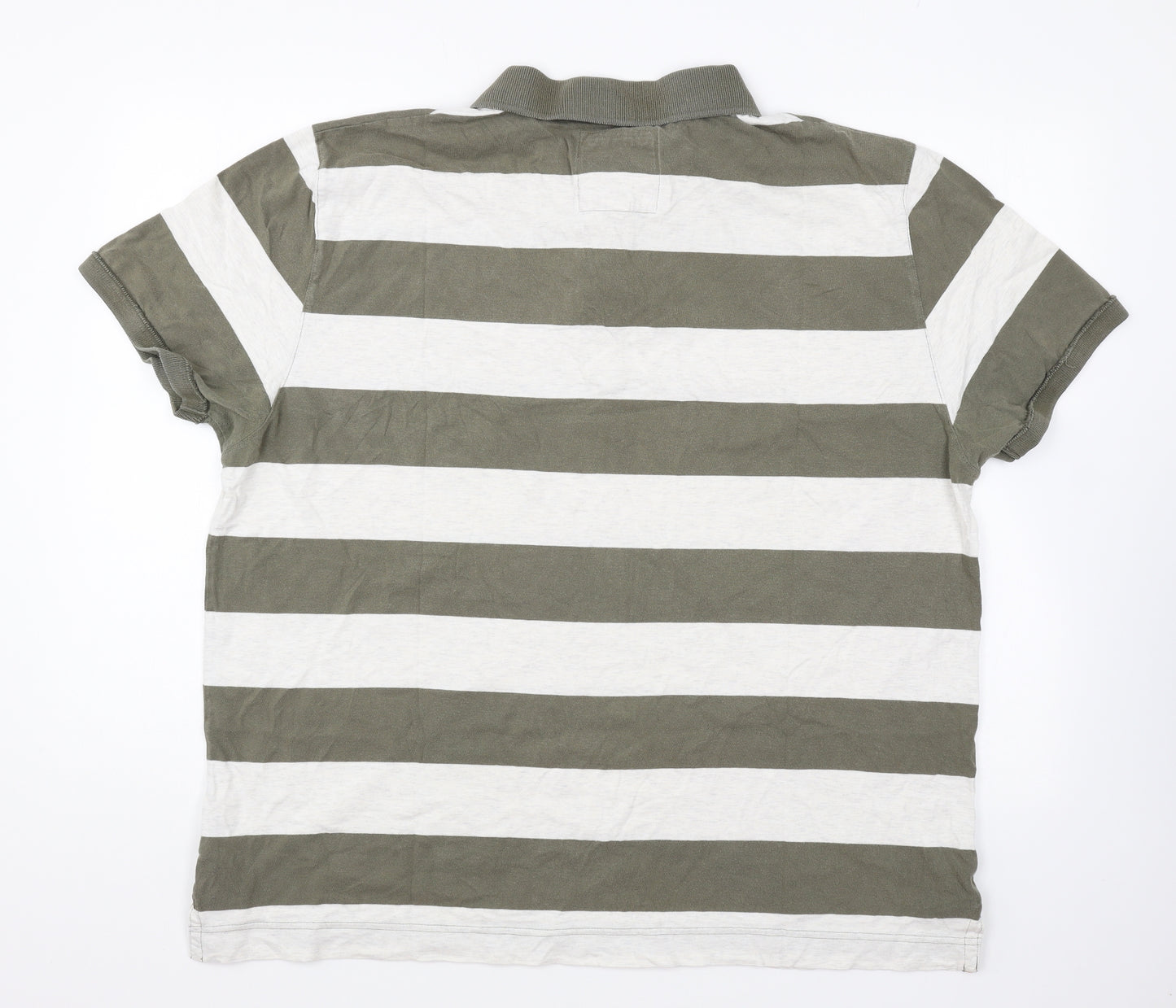 Marks and Spencer Mens Green Striped Cotton Polo Size 2XL Collared Button