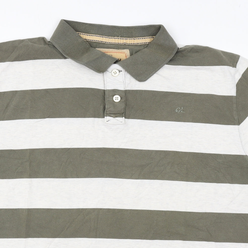Marks and Spencer Mens Green Striped Cotton Polo Size 2XL Collared Button
