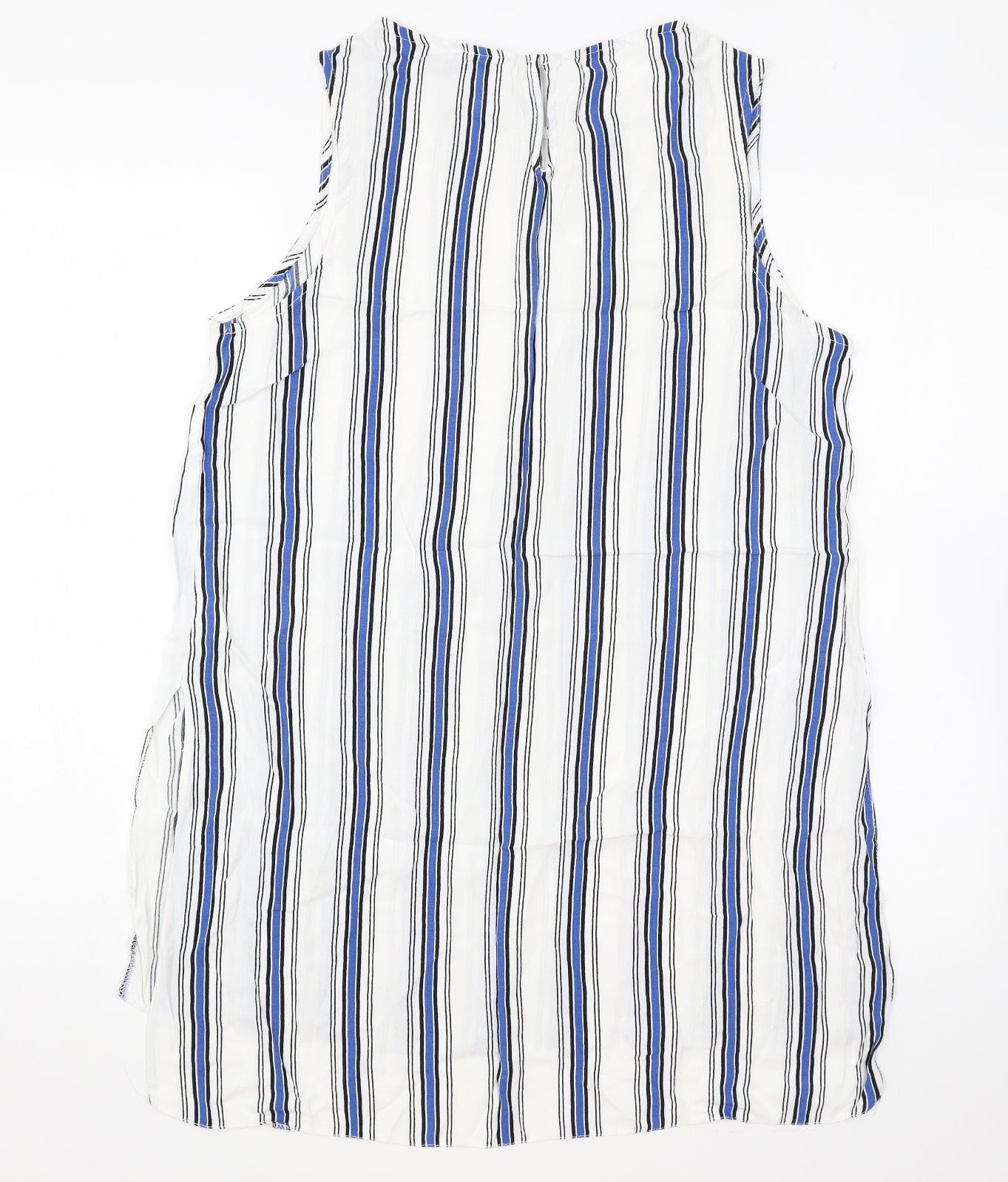 New Look Womens White Striped Polyester Basic Tank Size 12 Round Neck