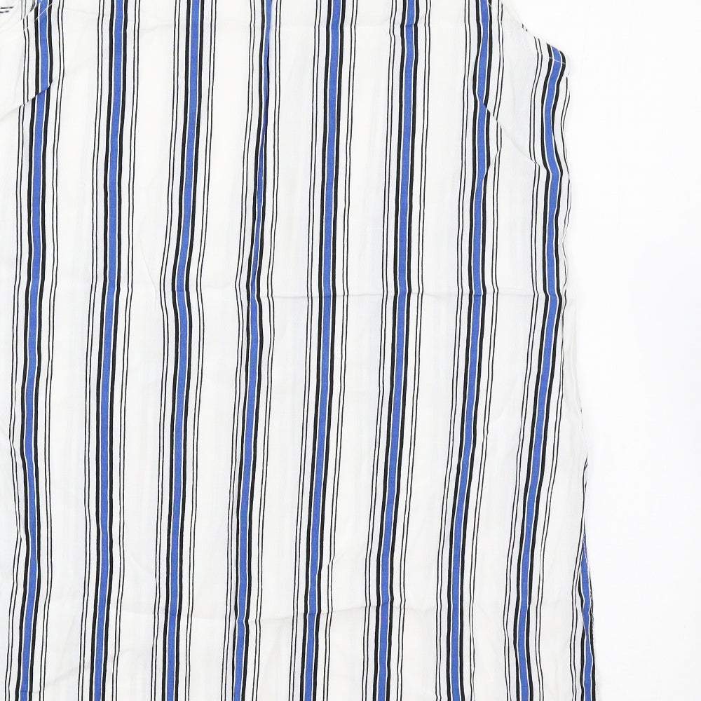 New Look Womens White Striped Polyester Basic Tank Size 12 Round Neck