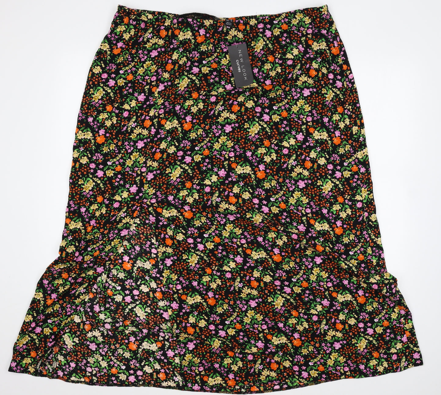 New Look Womens Black Floral Polyester Swing Skirt Size 22