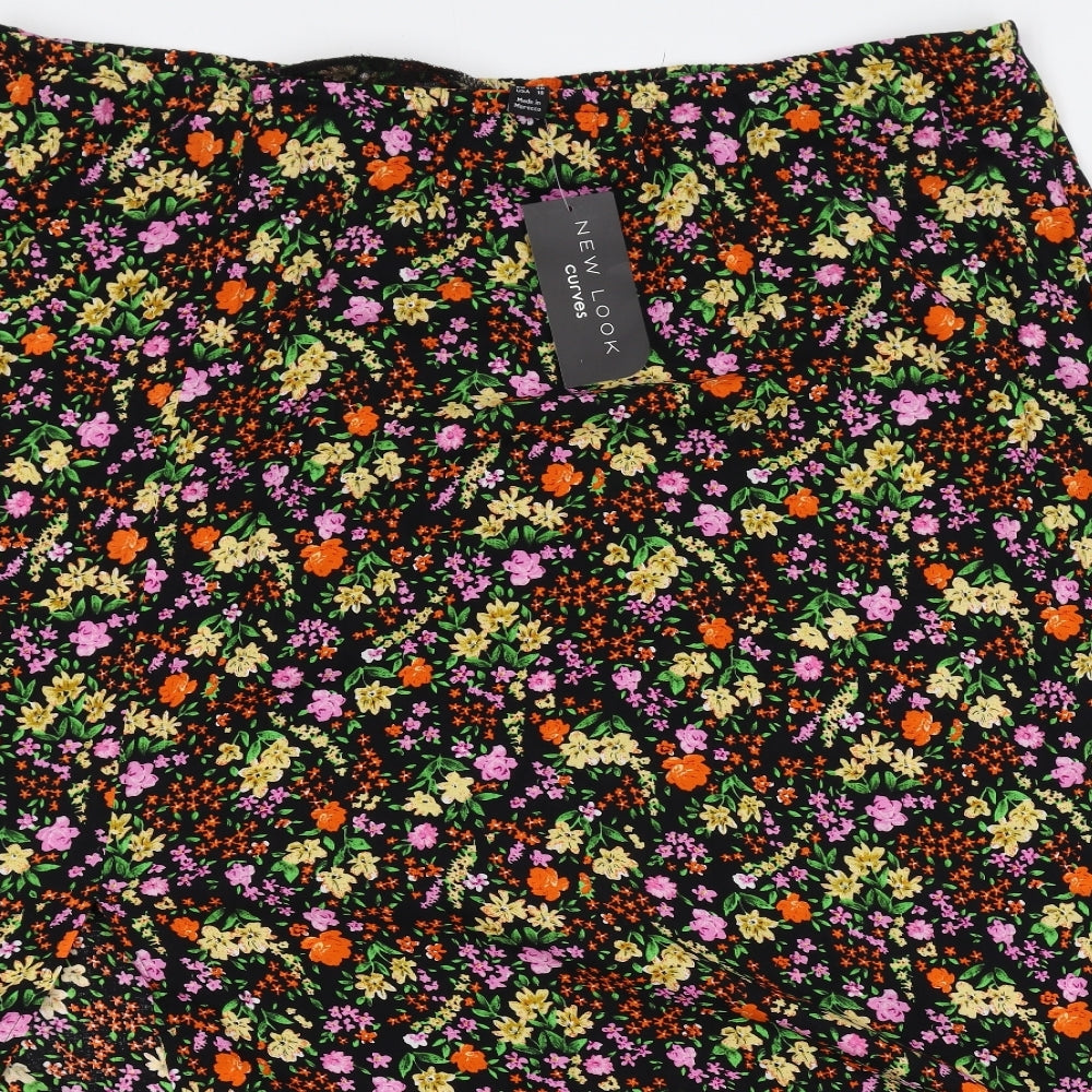 New Look Womens Black Floral Polyester Swing Skirt Size 22