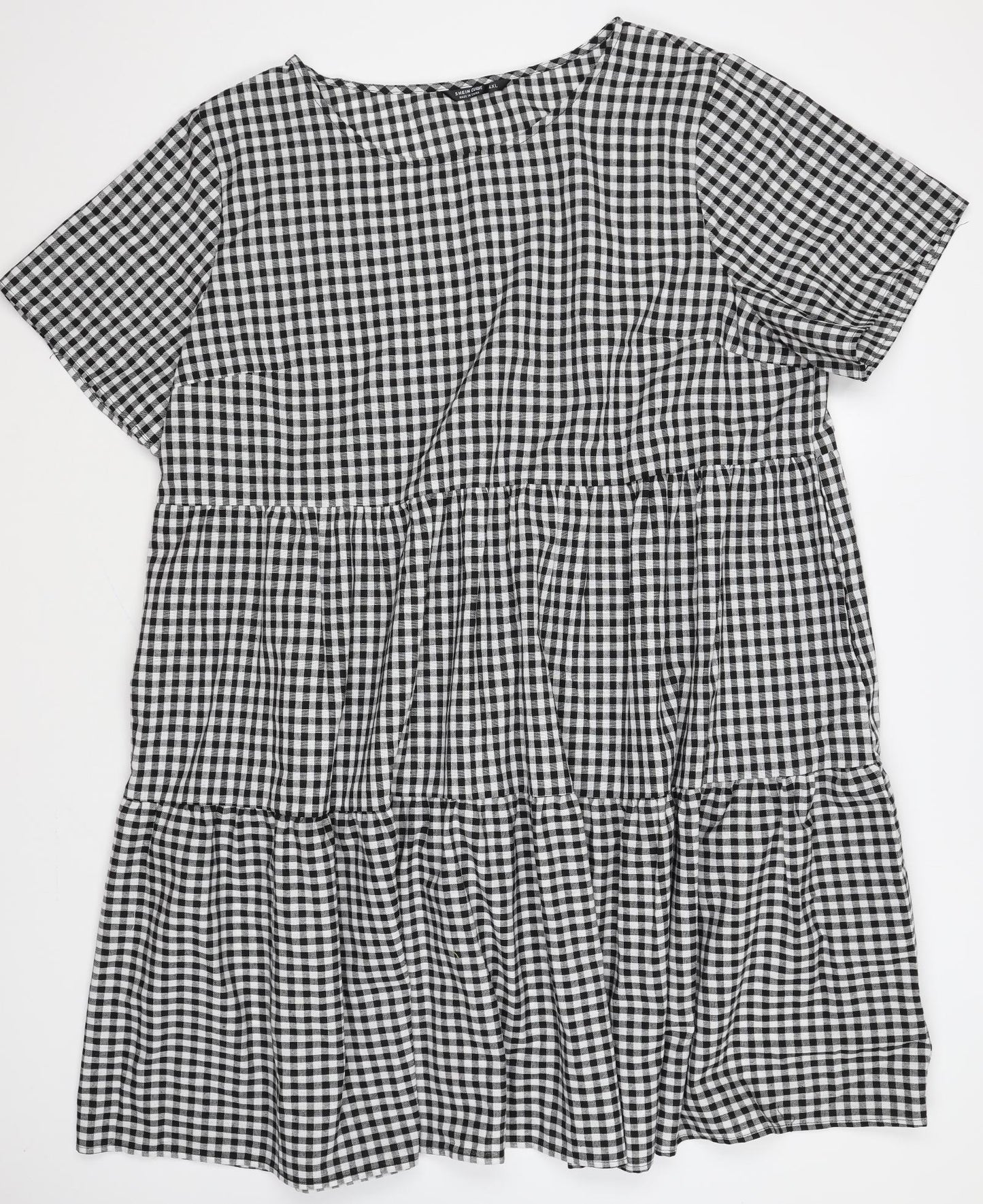 SheIn Womens Black Gingham Polyester Fit & Flare Size 22 Round Neck Pullover