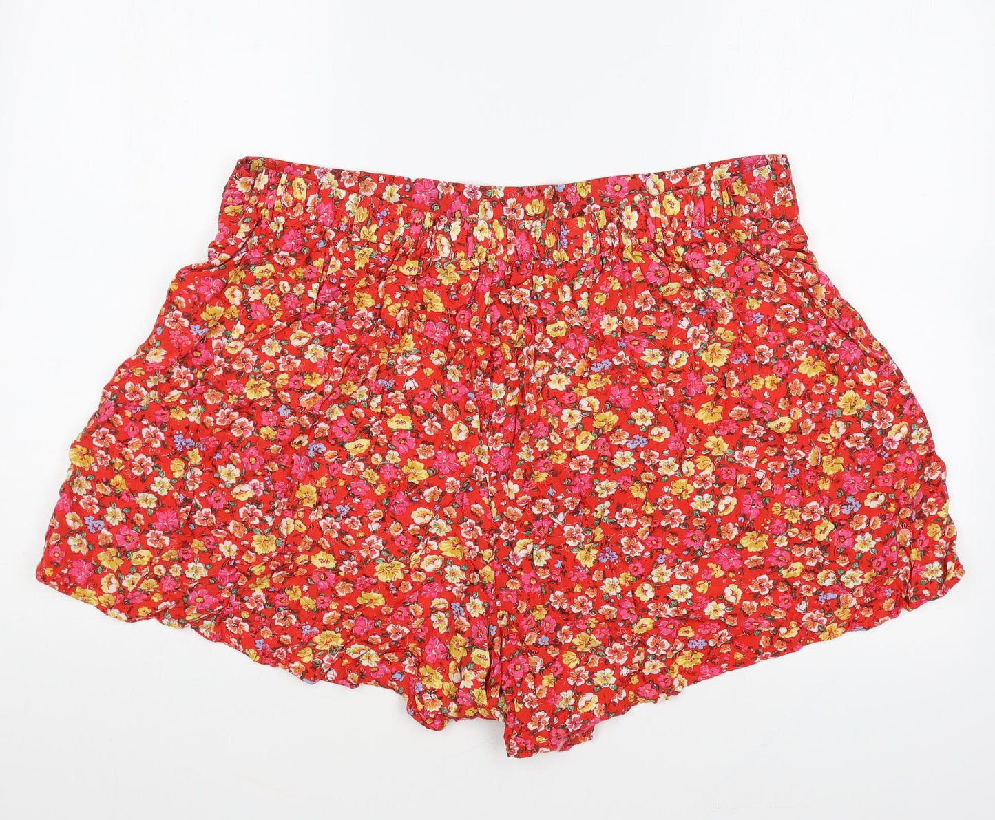 New Look Womens Red Floral Polyester Hot Pants Shorts Size 24 Regular Pull On