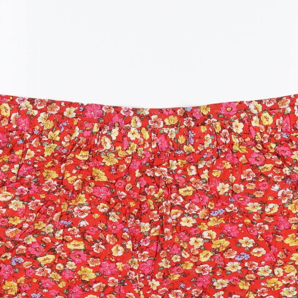 New Look Womens Red Floral Polyester Hot Pants Shorts Size 24 Regular Pull On