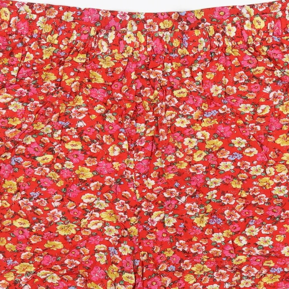New Look Womens Red Floral Polyester Hot Pants Shorts Size 24 Regular Pull On