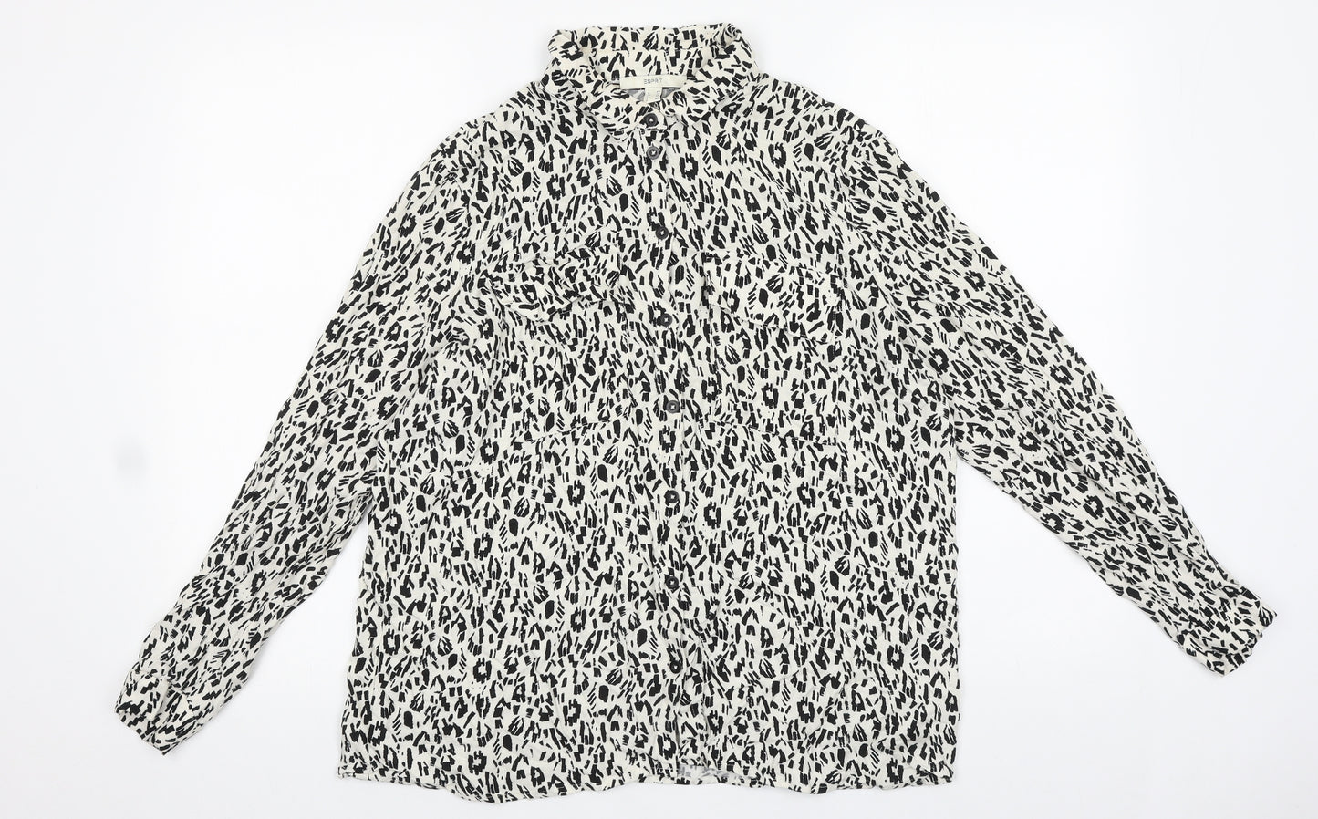 Esprit Womens Black Geometric Viscose Basic Button-Up Size 14 V-Neck