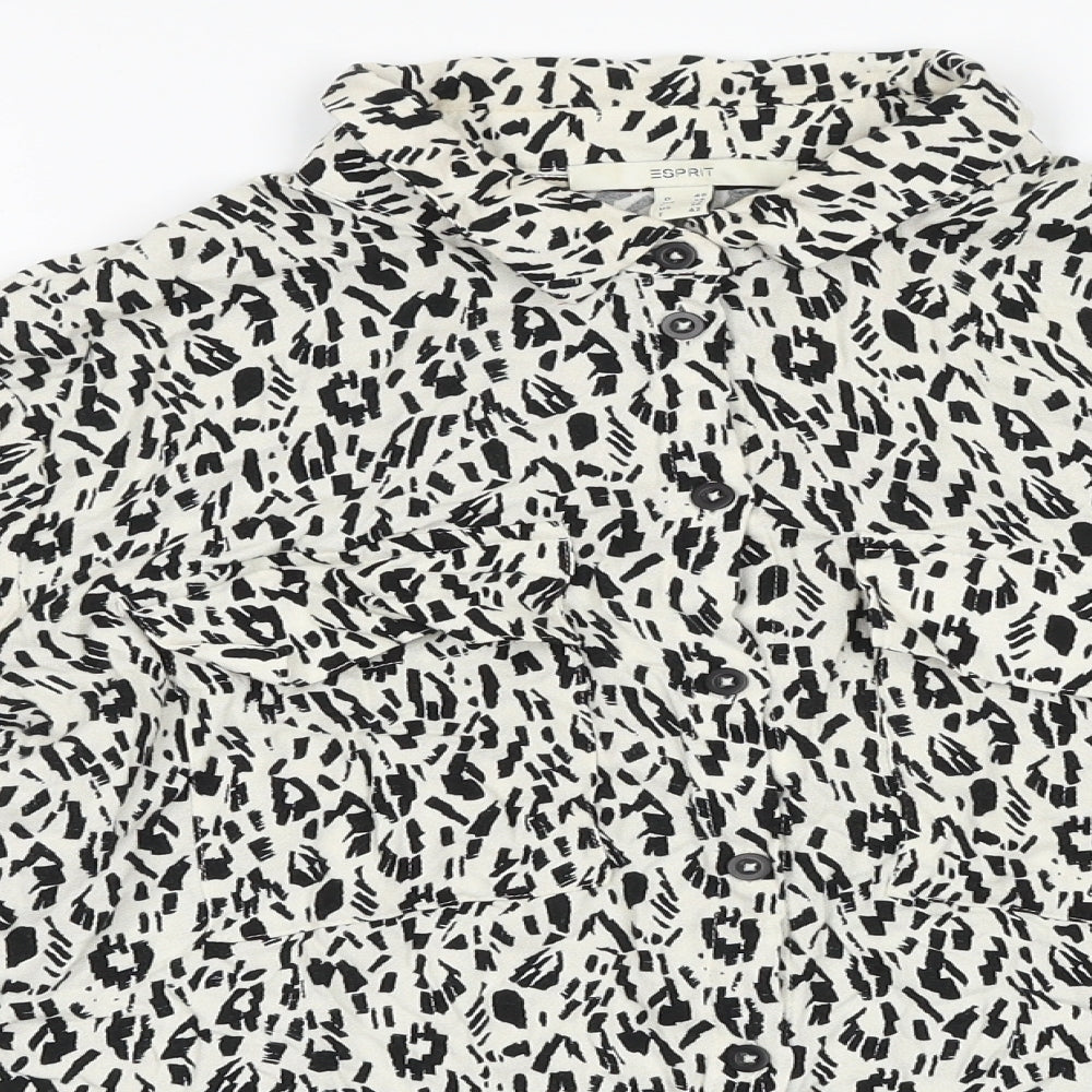 Esprit Womens Black Geometric Viscose Basic Button-Up Size 14 V-Neck