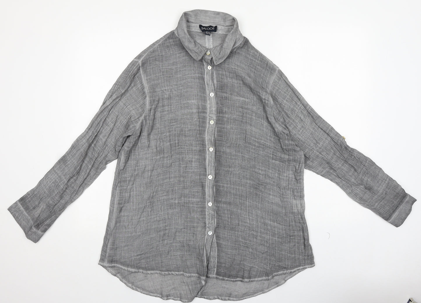 Saloos Womens Grey Polyester Basic Button-Up Size 12 V-Neck
