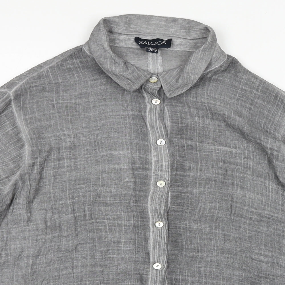 Saloos Womens Grey Polyester Basic Button-Up Size 12 V-Neck