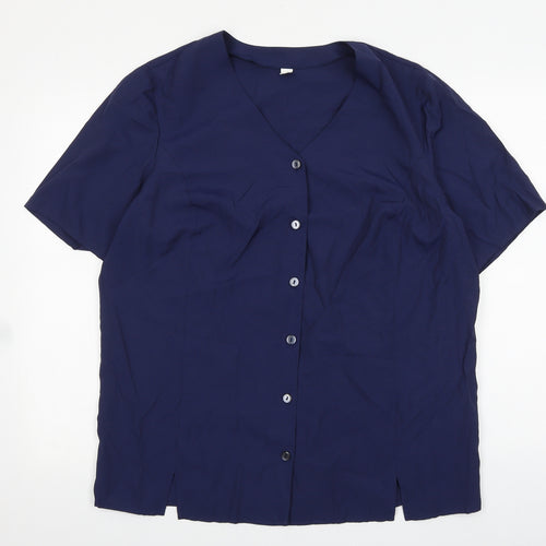 Preworn Womens Blue Viscose Basic Button-Up Size 12 V-Neck