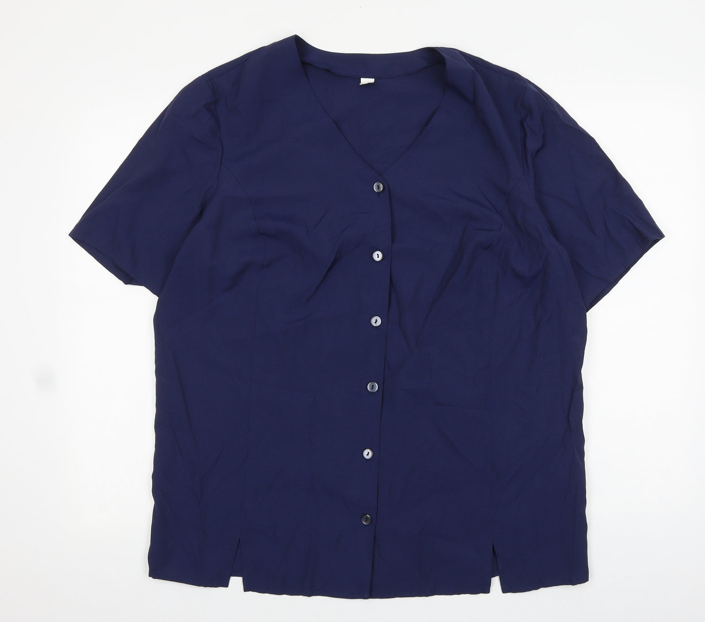 Preworn Womens Blue Viscose Basic Button-Up Size 12 V-Neck