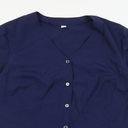 Preworn Womens Blue Viscose Basic Button-Up Size 12 V-Neck