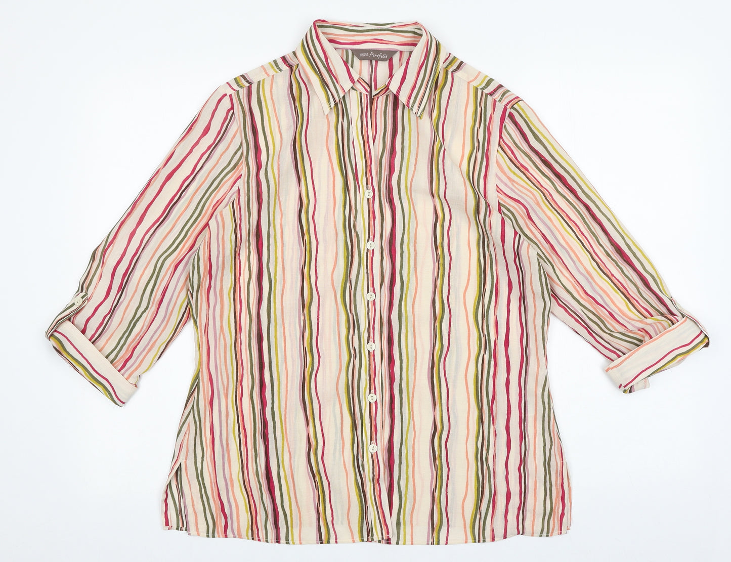 Marks and Spencer Womens Multicoloured Striped Polyester Basic Button-Up Size 12 V-Neck