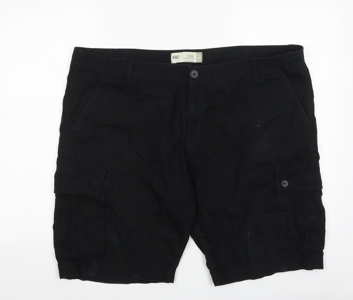 F&F Mens Black Cotton Cargo Shorts Size 44 in L10 in Regular Zip