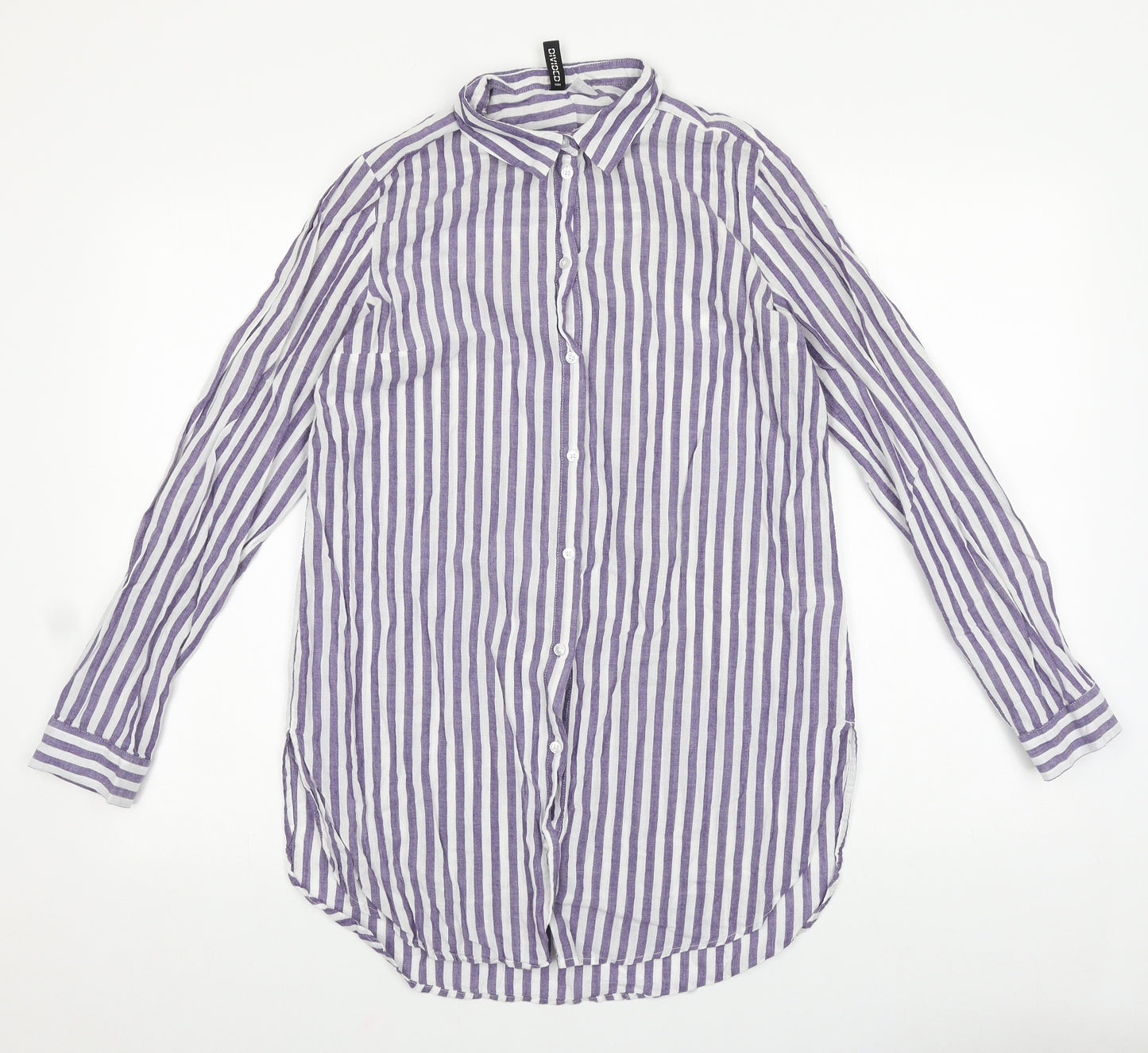 H&M Womens Purple Striped Polyester Tunic Button-Up Size 6 V-Neck