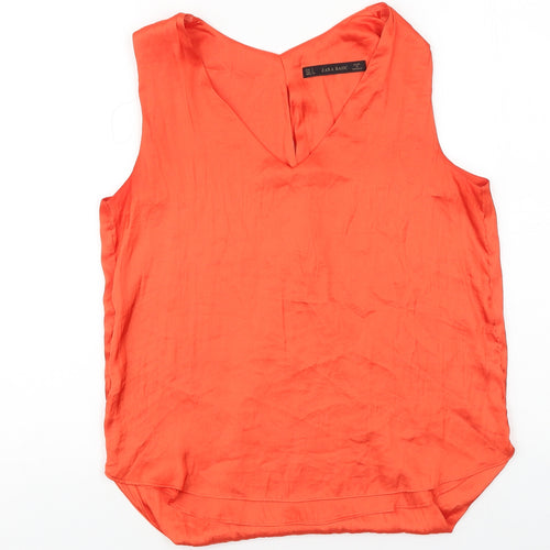 Zara Womens Orange Polyester Basic Tank Size S V-Neck