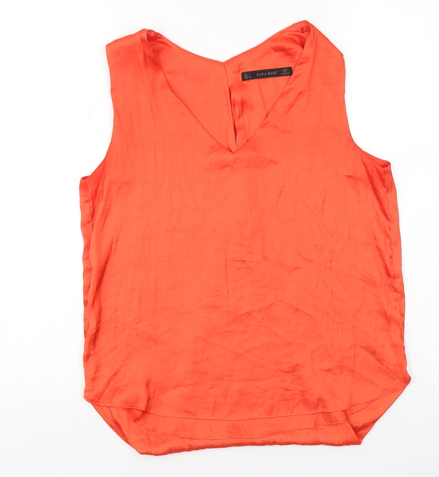 Zara Womens Orange Polyester Basic Tank Size S V-Neck