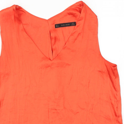 Zara Womens Orange Polyester Basic Tank Size S V-Neck