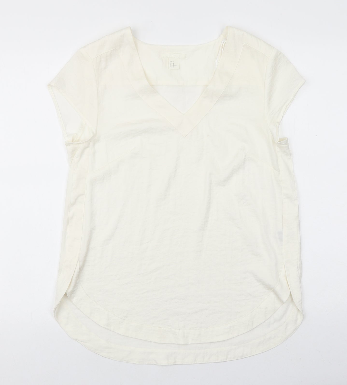 H&M Womens Ivory Viscose Basic Blouse Size 10 V-Neck