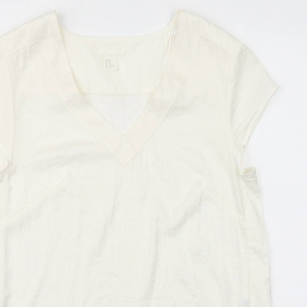 H&M Womens Ivory Viscose Basic Blouse Size 10 V-Neck