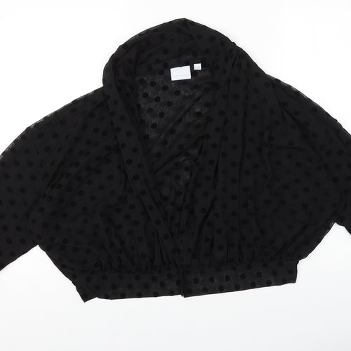 Ett twa Womens Black Polka Dot Polyester Cropped Blouse Size L V-Neck