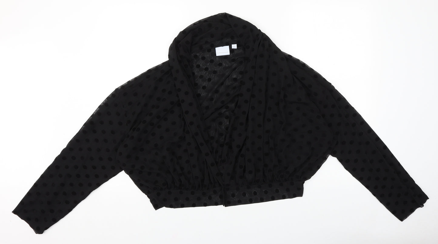 Ett twa Womens Black Polka Dot Polyester Cropped Blouse Size L V-Neck