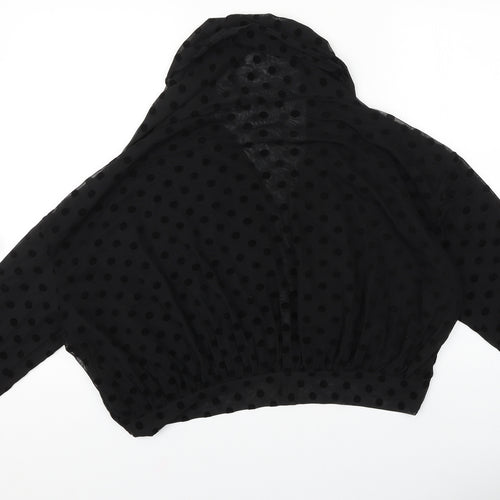 Ett twa Womens Black Polka Dot Polyester Cropped Blouse Size L V-Neck