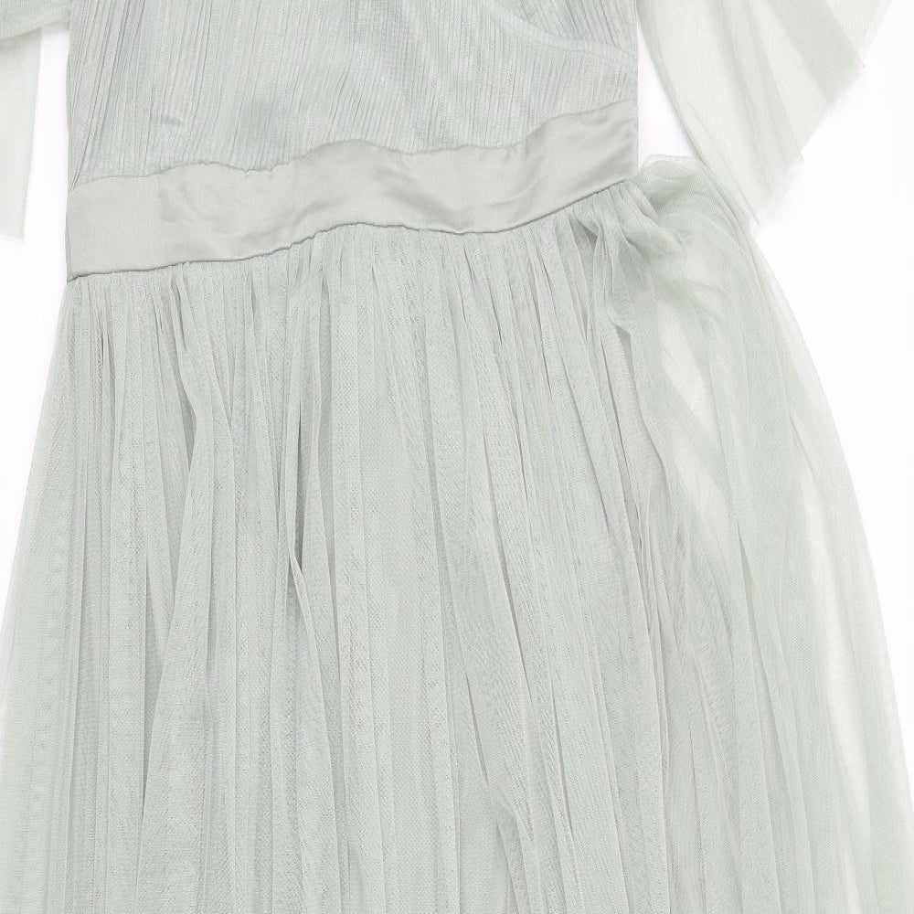 Anaya Womens Green Polyester Fit & Flare Size 12 V-Neck Tie