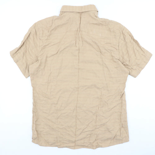SheIn Mens Beige Viscose Button-Up Size M Collared Button