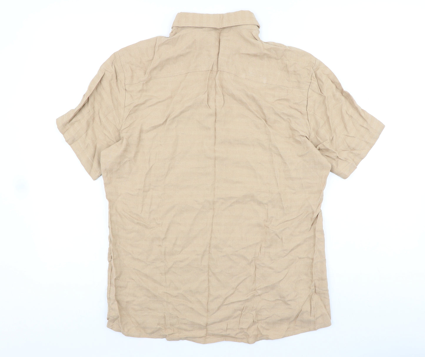 SheIn Mens Beige Viscose Button-Up Size M Collared Button