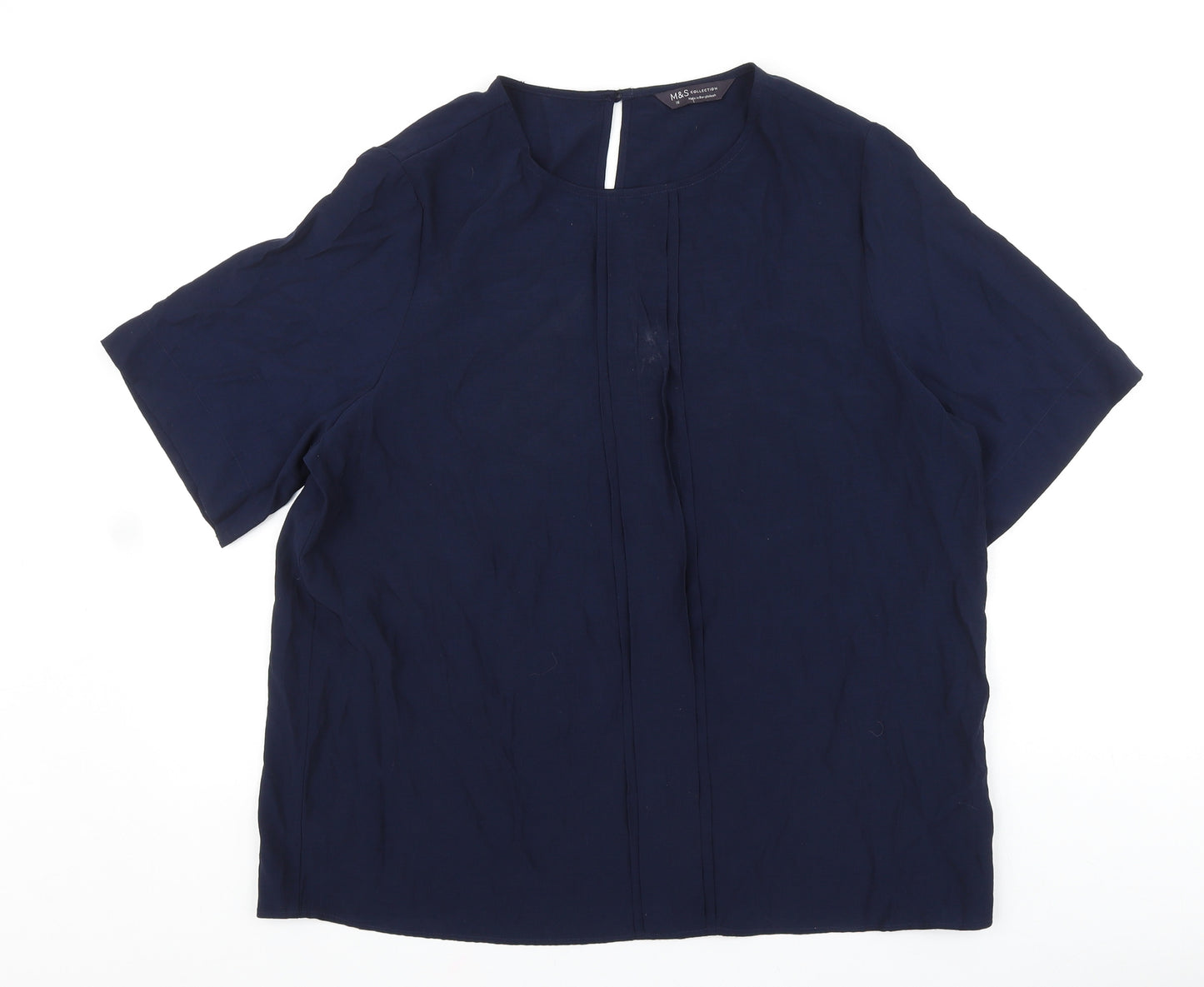 Marks and Spencer Womens Blue Viscose Basic Blouse Size 16 Round Neck