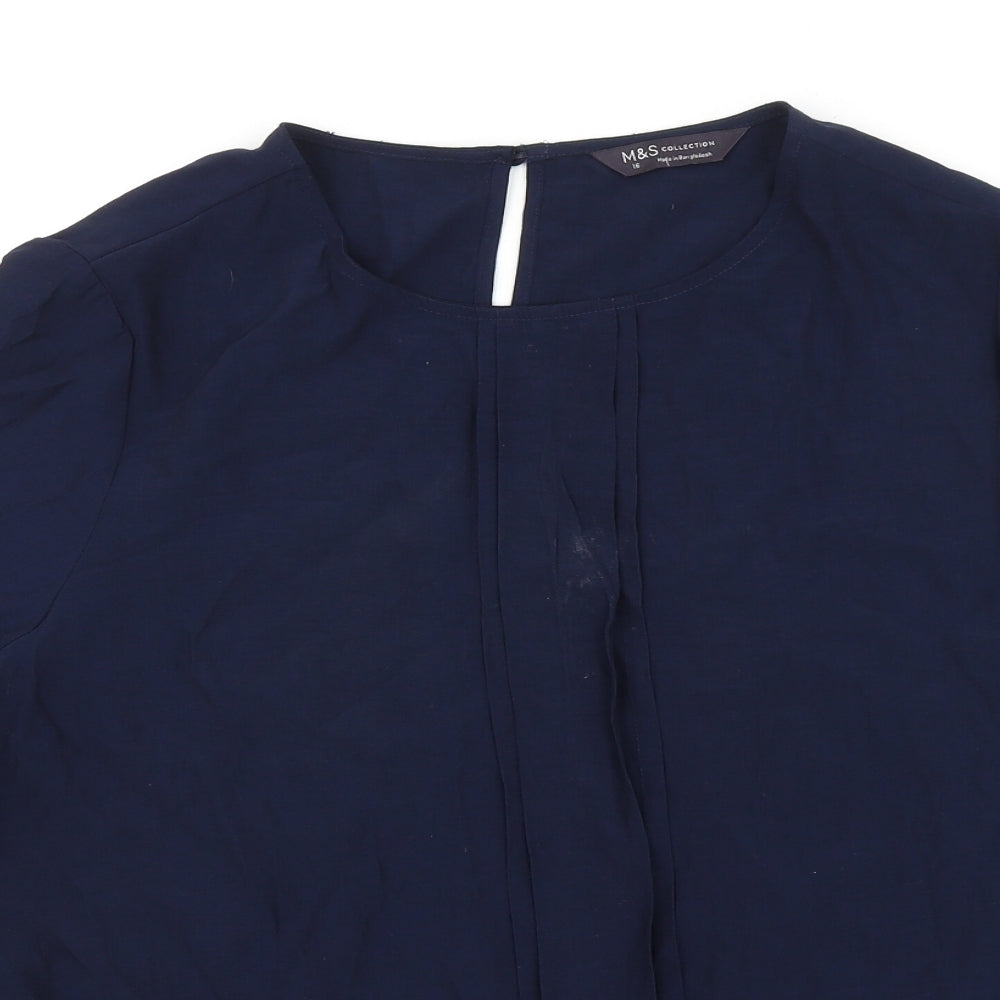 Marks and Spencer Womens Blue Viscose Basic Blouse Size 16 Round Neck