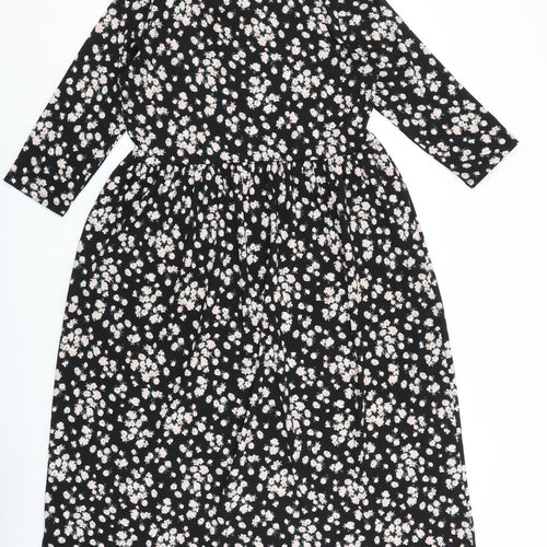 Nutmeg Womens Black Floral Viscose Fit & Flare Size 10 Round Neck Pullover