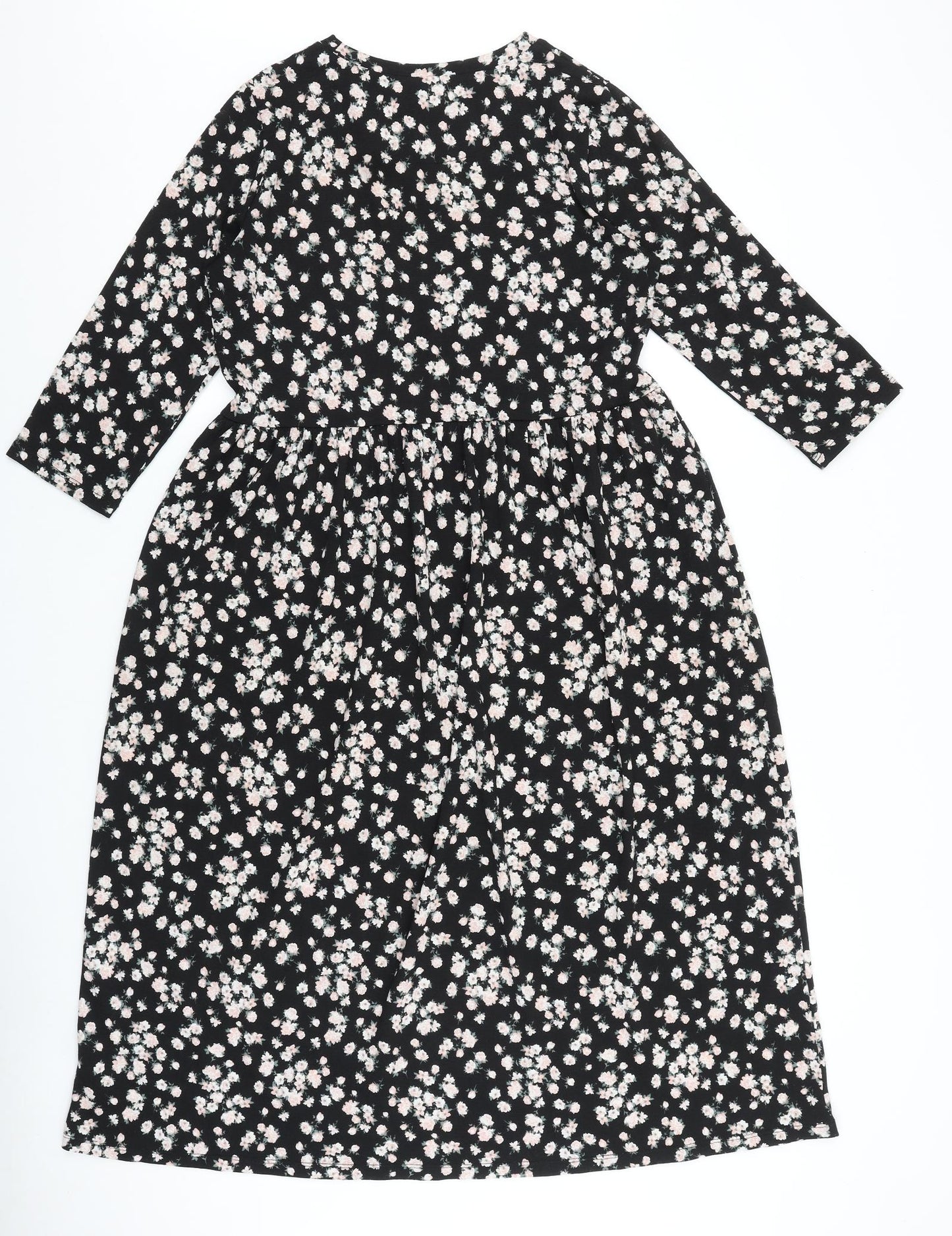 Nutmeg Womens Black Floral Viscose Fit & Flare Size 10 Round Neck Pullover