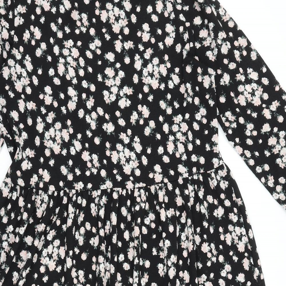 Nutmeg Womens Black Floral Viscose Fit & Flare Size 10 Round Neck Pullover