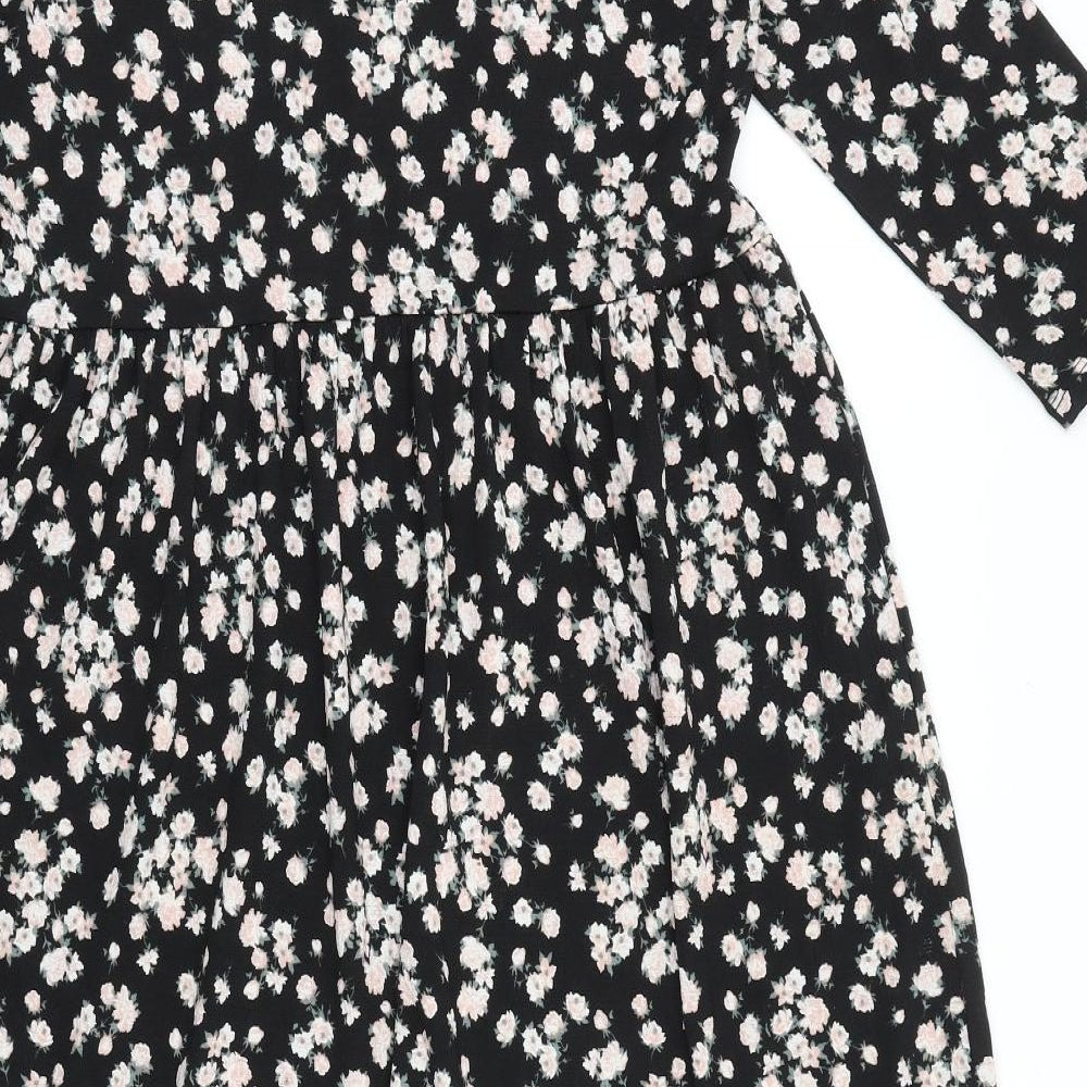 Nutmeg Womens Black Floral Viscose Fit & Flare Size 10 Round Neck Pullover