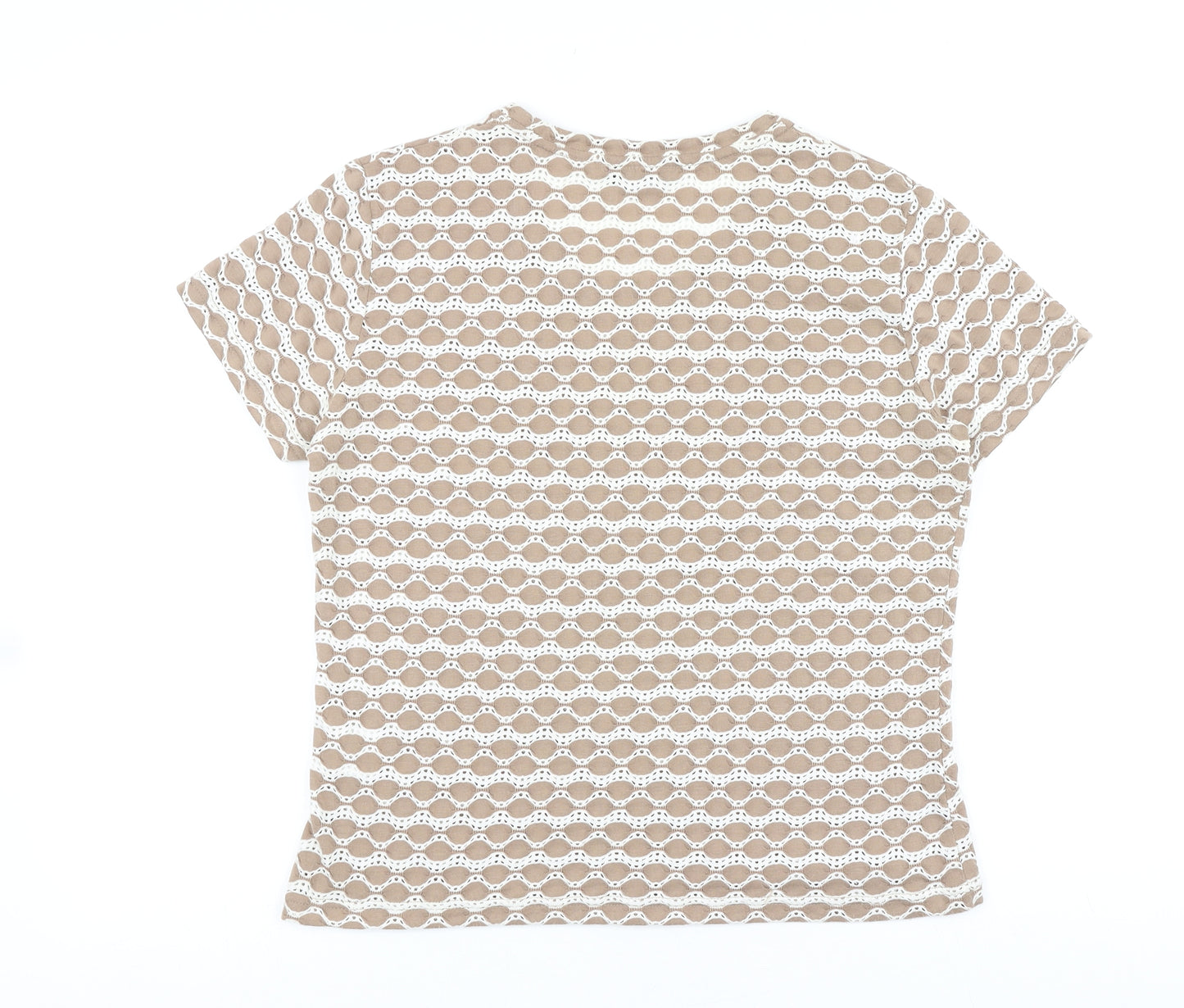 Alexara Womens Brown Geometric Cotton Basic T-Shirt Size 14 Round Neck