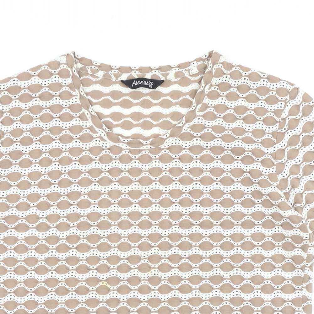 Alexara Womens Brown Geometric Cotton Basic T-Shirt Size 14 Round Neck