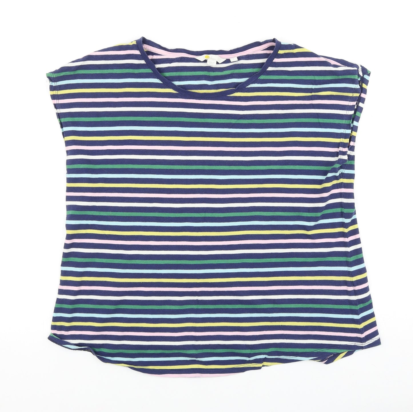 Boden Womens Blue Striped Cotton Basic T-Shirt Size L Round Neck