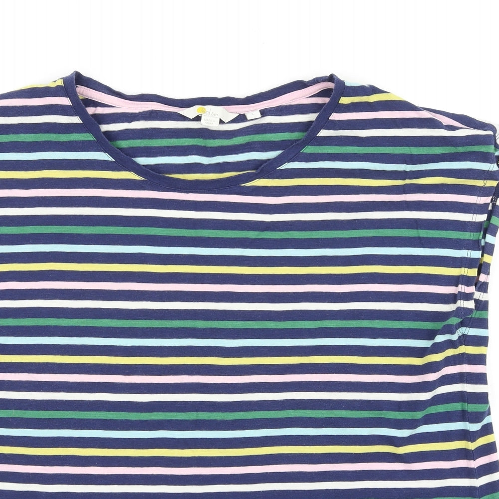 Boden Womens Blue Striped Cotton Basic T-Shirt Size L Round Neck