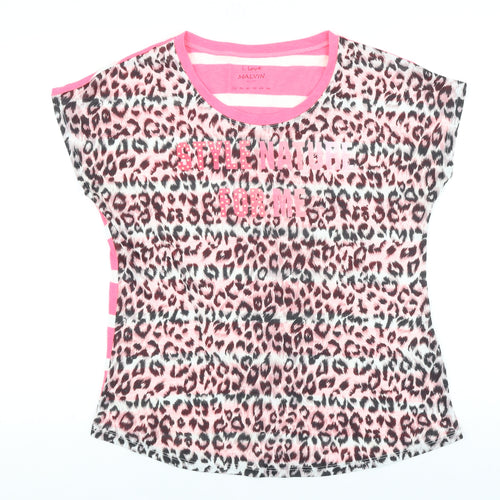 Preworn Womens Brown Animal Print Polyester Basic T-Shirt Size 36 Round Neck