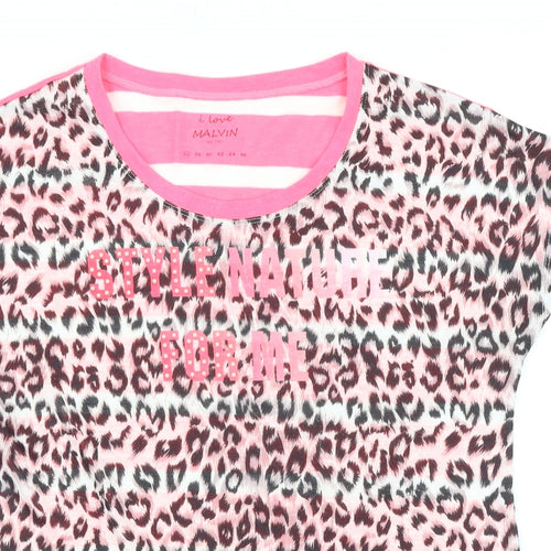Preworn Womens Brown Animal Print Polyester Basic T-Shirt Size 36 Round Neck