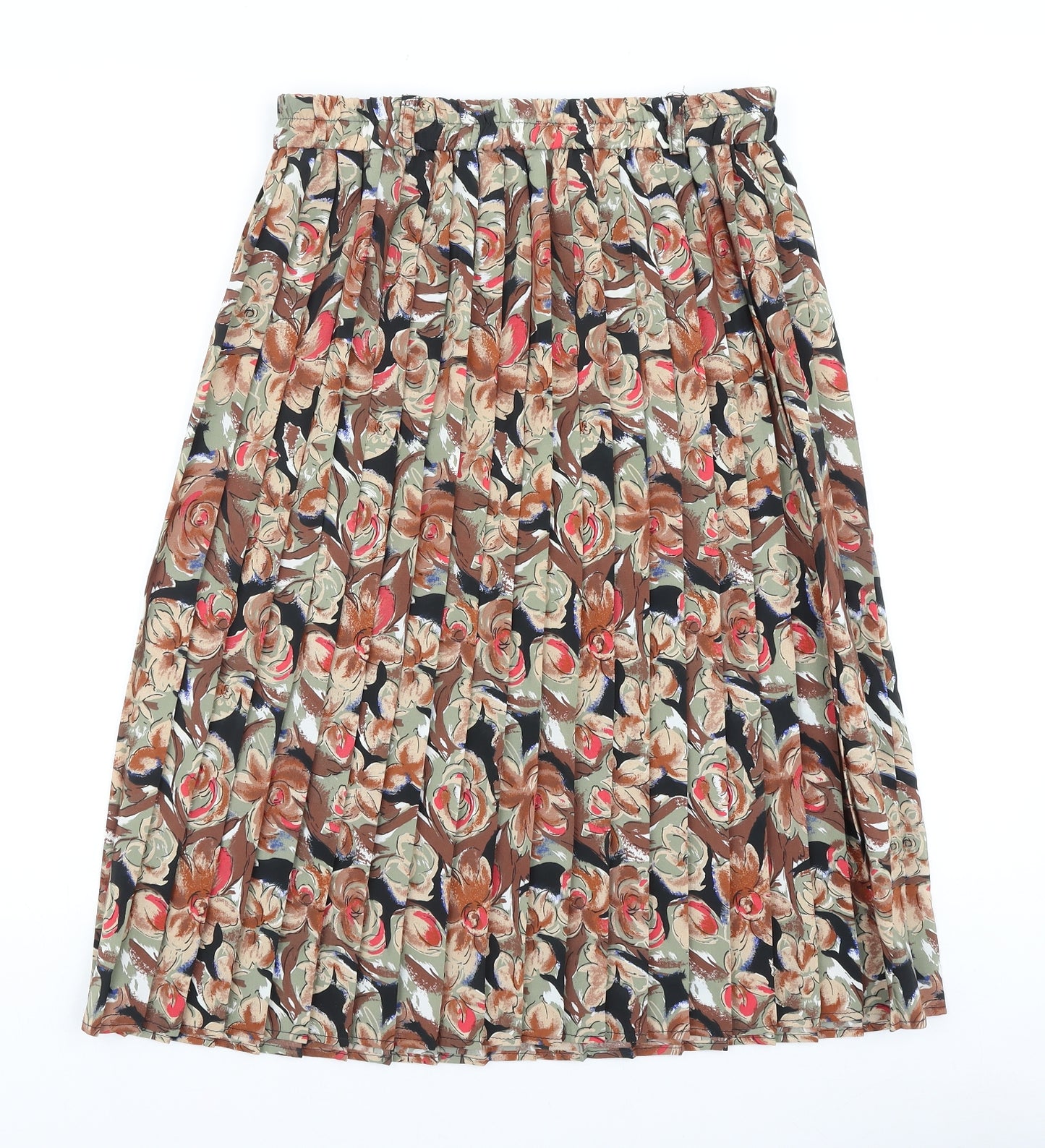 Preworn Womens Brown Floral Polyester Pleated Skirt Size 30 in